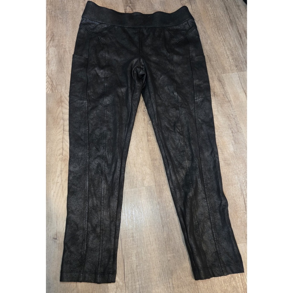 Democracy Size L "Glider" Ankle‎ Length Pull On Pants Black Suede Look
